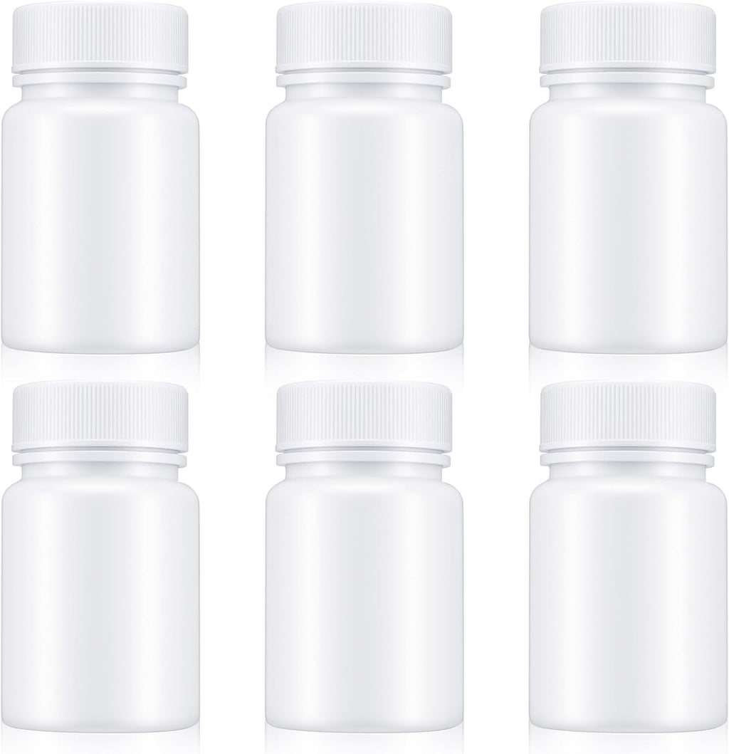 WLLHYF 6Pcs Pill Bottle White 50ml Empty Clear Plastic Pill Bottles Medicine Bottles with Screw Caps Empty Reagent Bottle Containers for Pills, Vitamins, Liquid Solid