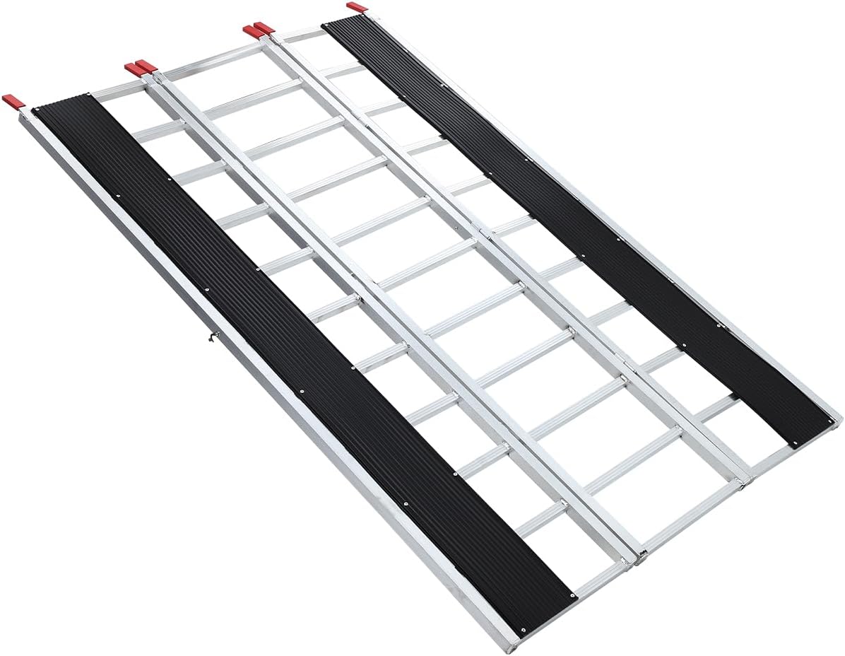 GarveeTech Snowmobile Loading Ramp, 1500Lbs Aluminum Tri-Fold Ramps with Ski Guides for Snowmobile, 85" x 54" Foldable Ramp with Straps for ATV, UTV, Lawn Tractor, Motorcycle, Truck & Trailer