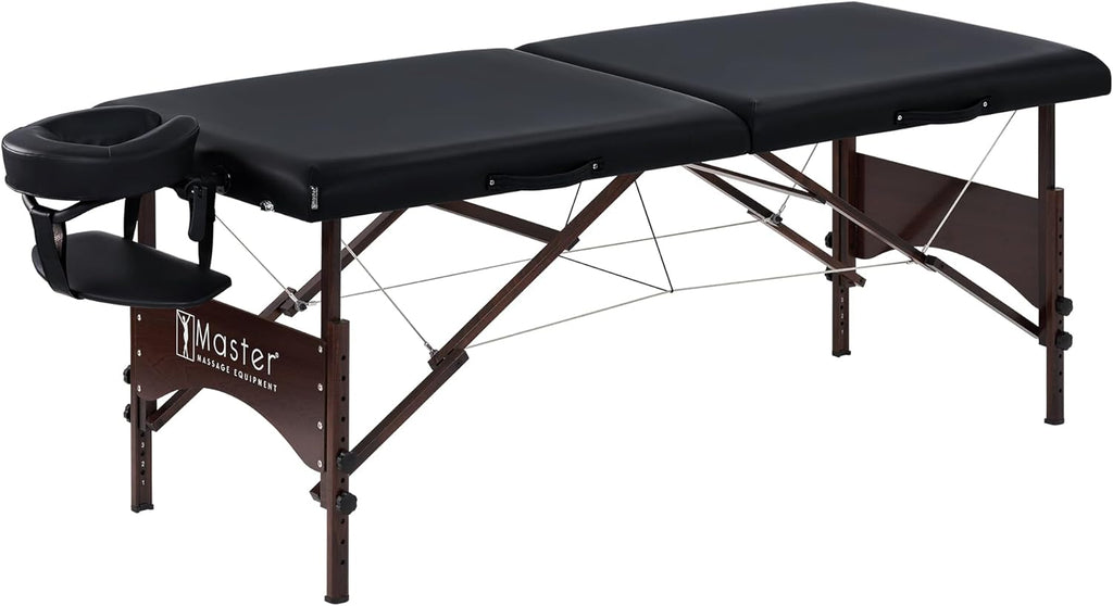 Master Massage 28" Argo Portable Massage Table in Black with Walnut Legs- Spa Bed for Tabletop Exercise & Massage- Beauty Bed Tattoo Bed- Lash Table