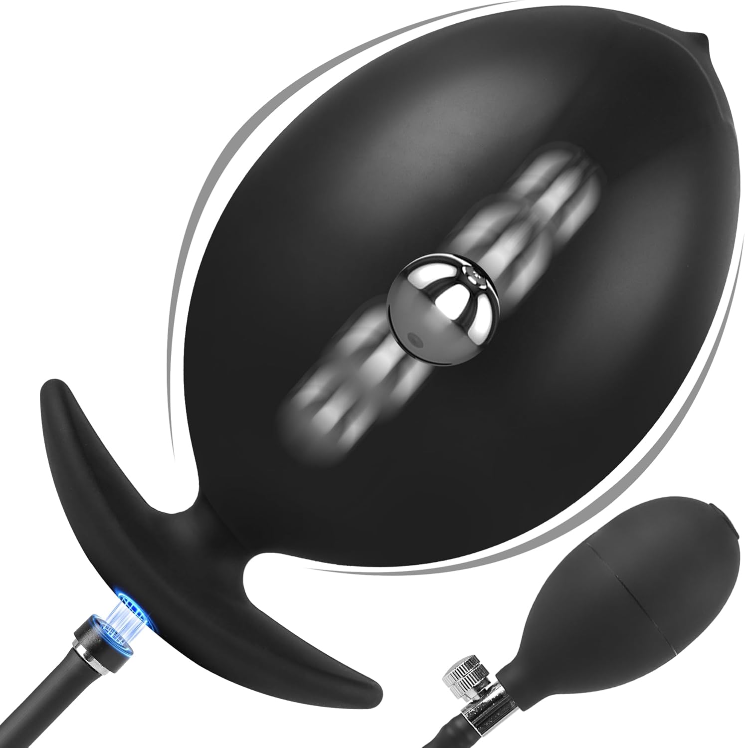 Magnetic Inflatable Butt Plug Large Butt Plug, Huge Buttplug Wearable Inflatable Dildo with Rolling Steel Ball, Anal Trainer Stretcher Silicone Expander with Safe T-Base, Adult Toys for Men Women