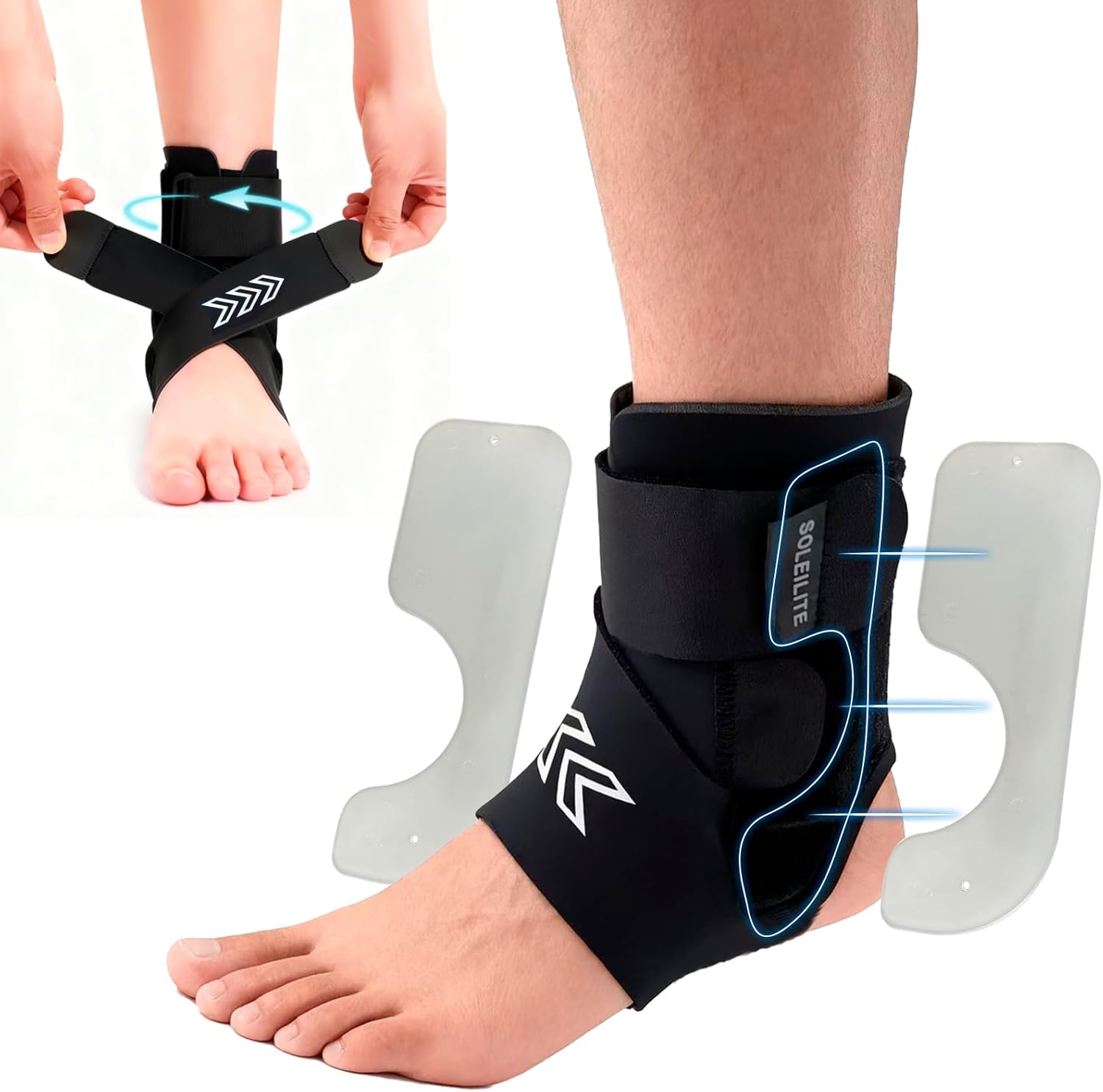 Ankle Brace with Side Stabilizing Pads - Breathable Neoprene Ankle Support for Woman and Man - Adjustable Straps Enhance Stability for Weak Ankles, Sprains, Achilles Tendonitis and Sports Injury Recovery