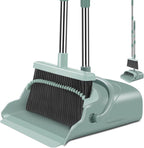 Upgrade Broom and Dustpan Set, Large Size and with Long Handle, Upright,Ideal for Indoor Outdoor Garage Kitchen Room Office Lobby Use (Green)