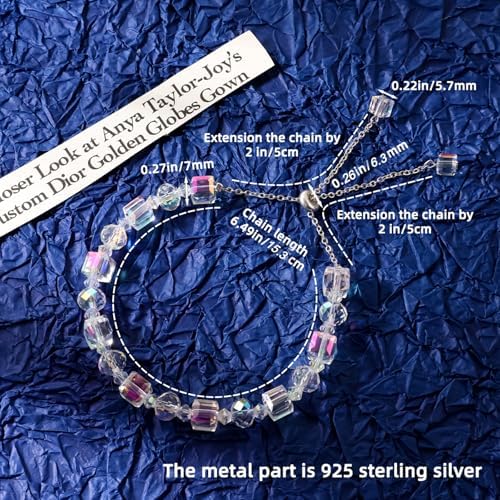 HANGINTHERE 925 Sterling Silver Crystal Bracelet for Womens Trendy,6"+4" Extension,Gift Boxed Rainbow Reflective Crystal for Birthday, Anniversary, Mother’s Day
