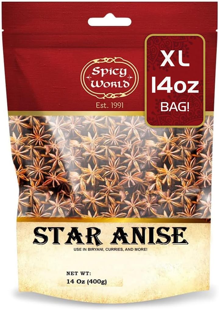 Star Anise 14 Oz Bulk Bag | Premium Quality Whole Pods | Chinese Star Anise Pods - Perfect for Flavorful Dishes | Great for Baking & Tea by Spicy World