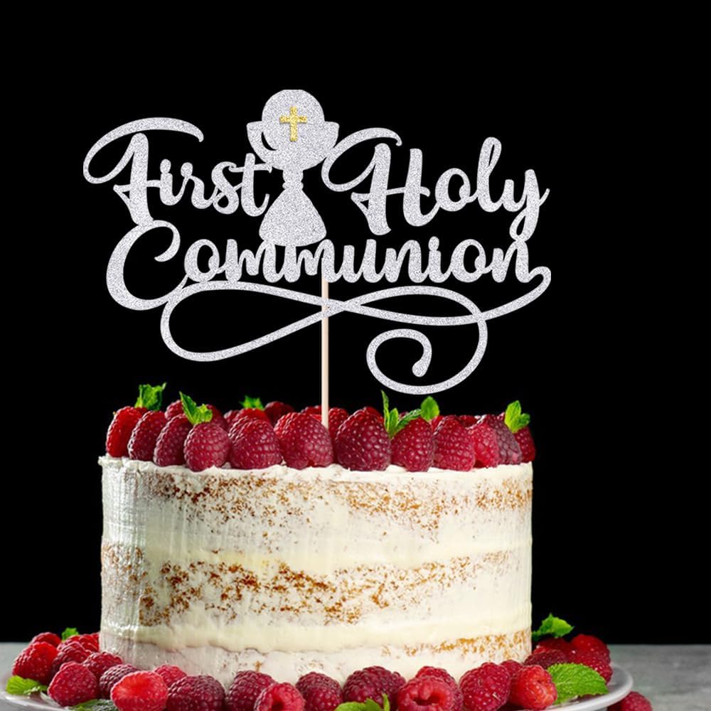 First Communion Cake Topper,God Bless,First Holy Communion Decoration,Featured God Christian Baptism/Confirmation/Baby Shower/Birthday/Sacrament Party Decoration supplies
