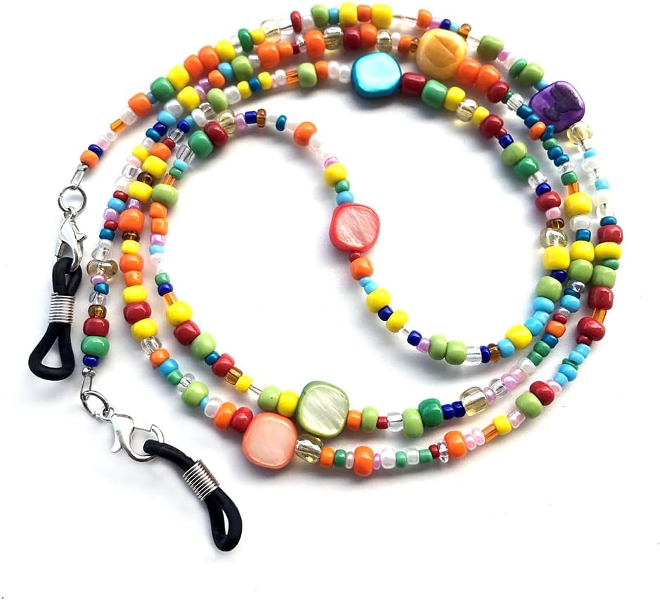 Decker Colorful Bead Women’s eyeglass chain eyewear retainer Mask Holder Reading glass Necklace Lanyard (Rainbow Beads)
