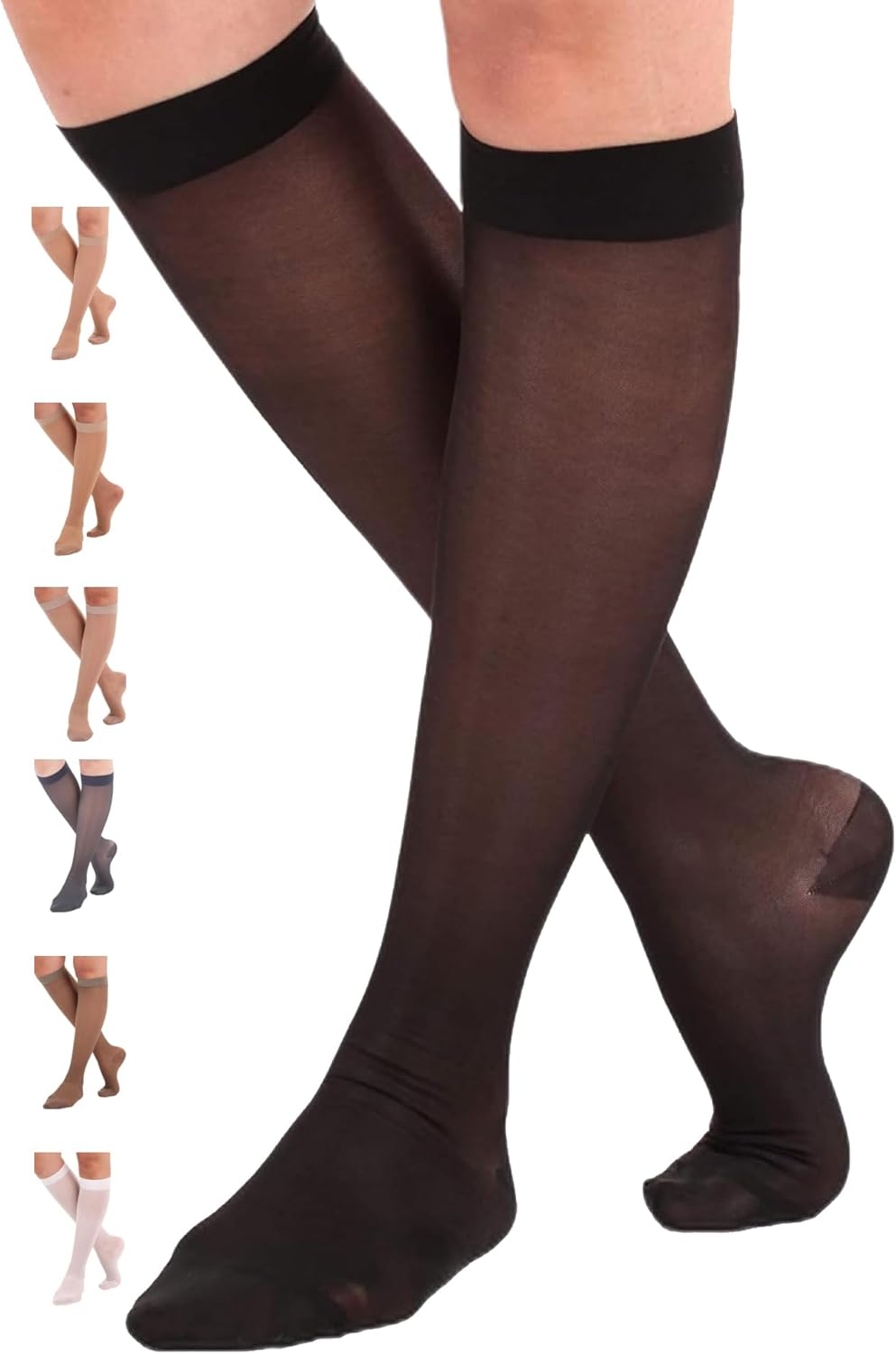 ABSOLUTE SUPPORT Made in USA - Sheer Compression Socks for Women 15-20 mmHg - Support Hose Knee High Stockings - A101