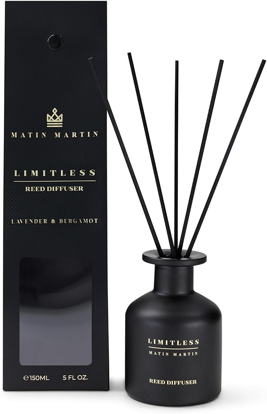 Matin Martin Limitless Reed Diffuser 5 oz - Luxury Aromatherapy with Lavender & Bergamot - Home Decor Gift for Bedroom, Office, Living Room, Bathroom - Long Lasting Scent with Premium Fragrance Sticks