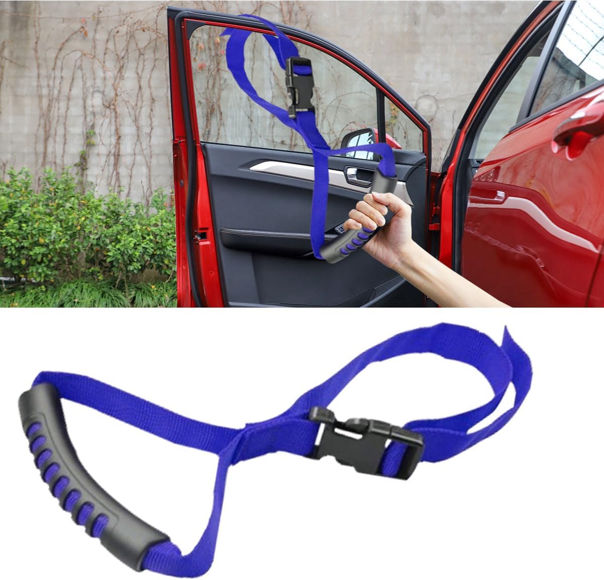 Car Grab Handle, Adjustable Standing Aid Safety Handle, Portable Vehicle Nylon Grip Handle for Elderly Disabled, Vehicle Support Grab Bar Mobility Assist Device for Car Truck Van (Blue, 1PC)