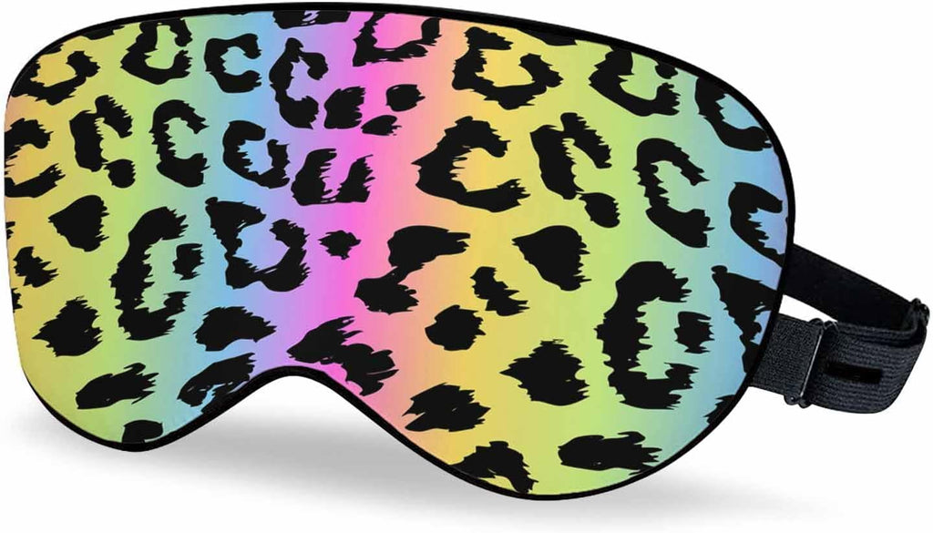 Rainbow Colors Leopard Sleep Eye Mask Funny Ocelot Men Women Sleep Mask with Adjustable Strap Eye Cover Eye Shade for Travel, Nap,Meditation
