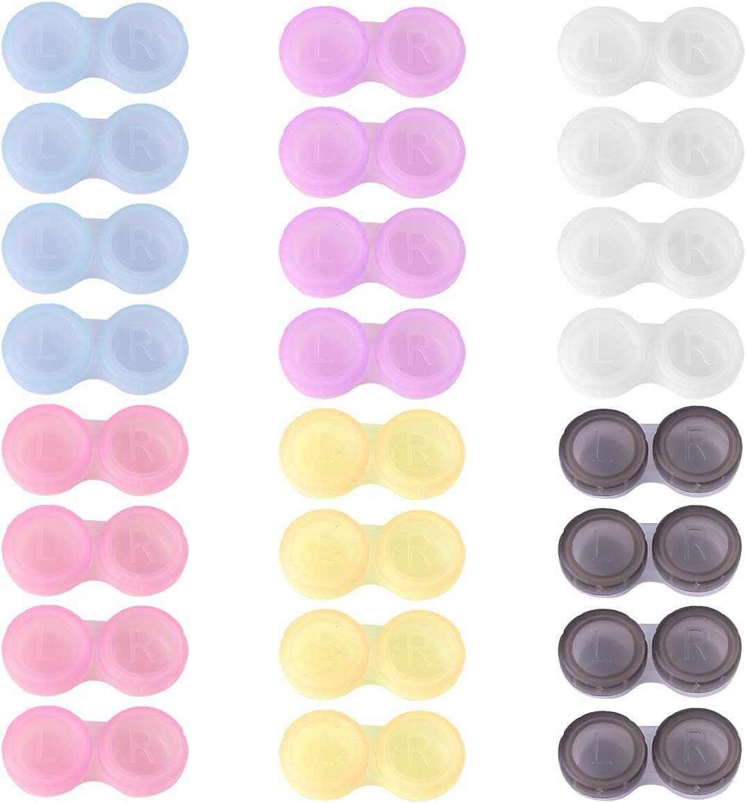 Teemico 60 Pcs Colorful Contact Lens Case Bulk Eye Lense Box Holder Container Soak Storage Travel Kit for Eyes Care,6 Colors (Black, White,Pink,Yellow,Purple,Blue)