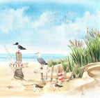 20 Napkins Seagulls Scouting the Beach | Sea | Lake | Animals | Holiday | Summer | Table Decoration | Decoupage | Decoupage Napkins - Blue, Beige - 3-Ply Paper