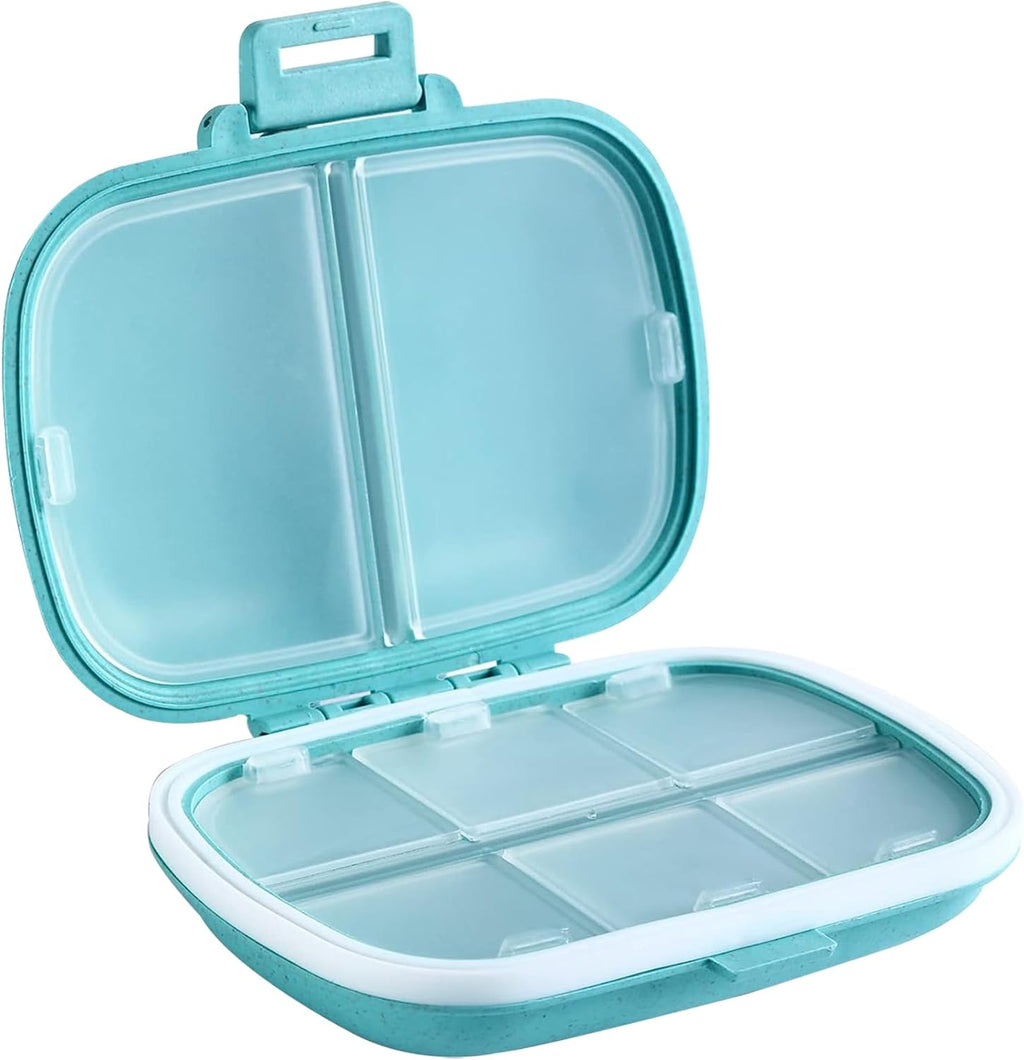 Holii Travel Pill Organizer, 8 Compartments Portable Pill Case, Daily Pill Box to Hold Vitamins, Small Pill Container for Pocket Purse Medicine Organizer（Blue）