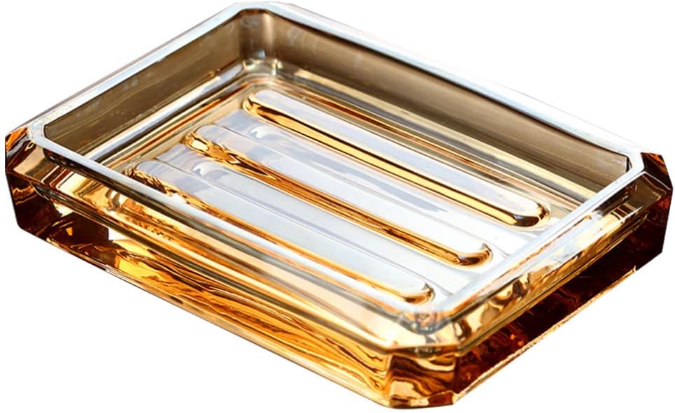 Zerodeko Wear-Resistant Decorative Soap Box Vintage Amber Glass Soap Dish Drainage for Bathroom Kitchen Compact
