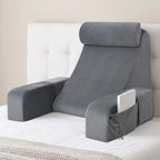 ENITYA Back Pillow for Bed Sitting Up,Reading Pillow with Armrests & Big Pockets for Adults,Upright Pillow for Resting,Watching TV,Nursing,Recovery,Gaming,Grey