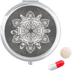 Arabic Style Black White Pattern Travel Pocket Pill case Medicine Drug Storage Box Dispenser Mirror Gift