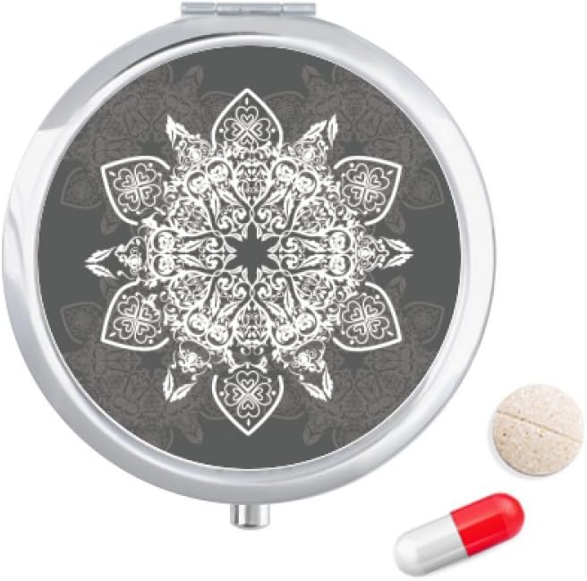 Arabic Style Black White Pattern Travel Pocket Pill case Medicine Drug Storage Box Dispenser Mirror Gift
