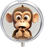 The Silent Monkey Pill Box Medicine Pill Organizer 3 Compartment Daily Pill Case Small Pill Container Round Pill Holder Travel Pill Box Metal Pill Case for Purse Pocket