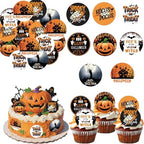 36PCS Edible Halloween Cupcake Toppers Wafer Paper Trick or Treat Cake Toppers Spooky Season Hocus Pocus Cupcake Picks for Halloween Eve Theme Party Birthday Decor Supplies