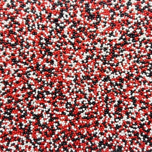 SE Si&Moos Nonpareil Sprinkles, 2mm Red White and Black Mini Edible Pearls Red and Black Sprinkles for Cake Decorating Halloween Cake Decorations Wedding Baby Shower Party Christmas Holiday Supplies 3.5 OZ