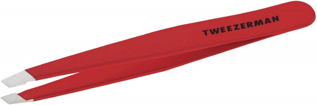 Tweezerman Stainless Steel Slant Tweezer - Eyebrow Tweezers for Women and Men (Signature Red)