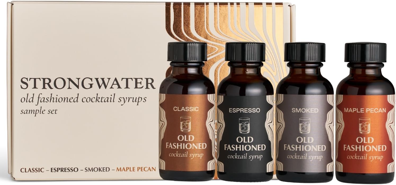 Strongwater Old Fashioned Craft Cocktail Mixer Sample 4 Pack - Makes 16 Cocktails - Handcrafted Old Fashioned Gift Set - Travel-Friendly, No Artificial Sweeteners - Just Mix with Bourbon or Whiskey