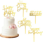 Gold Happy Birthday Cake Toppers, 5Pcs Acrylic Cupcake Toppers, Happy Birth Cake Decorations for Girls and Adults