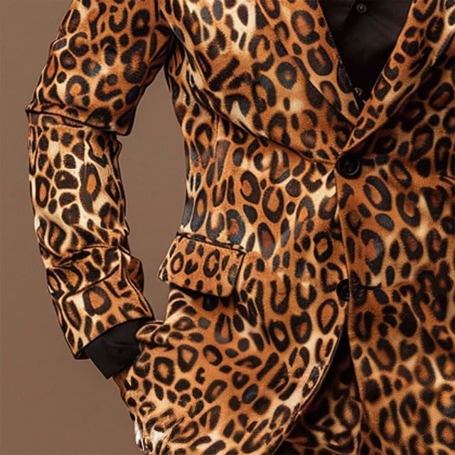 Men's Leopard Slim Fit Blazer Two Button Single Breasted Fashion Business Suit Jacket
