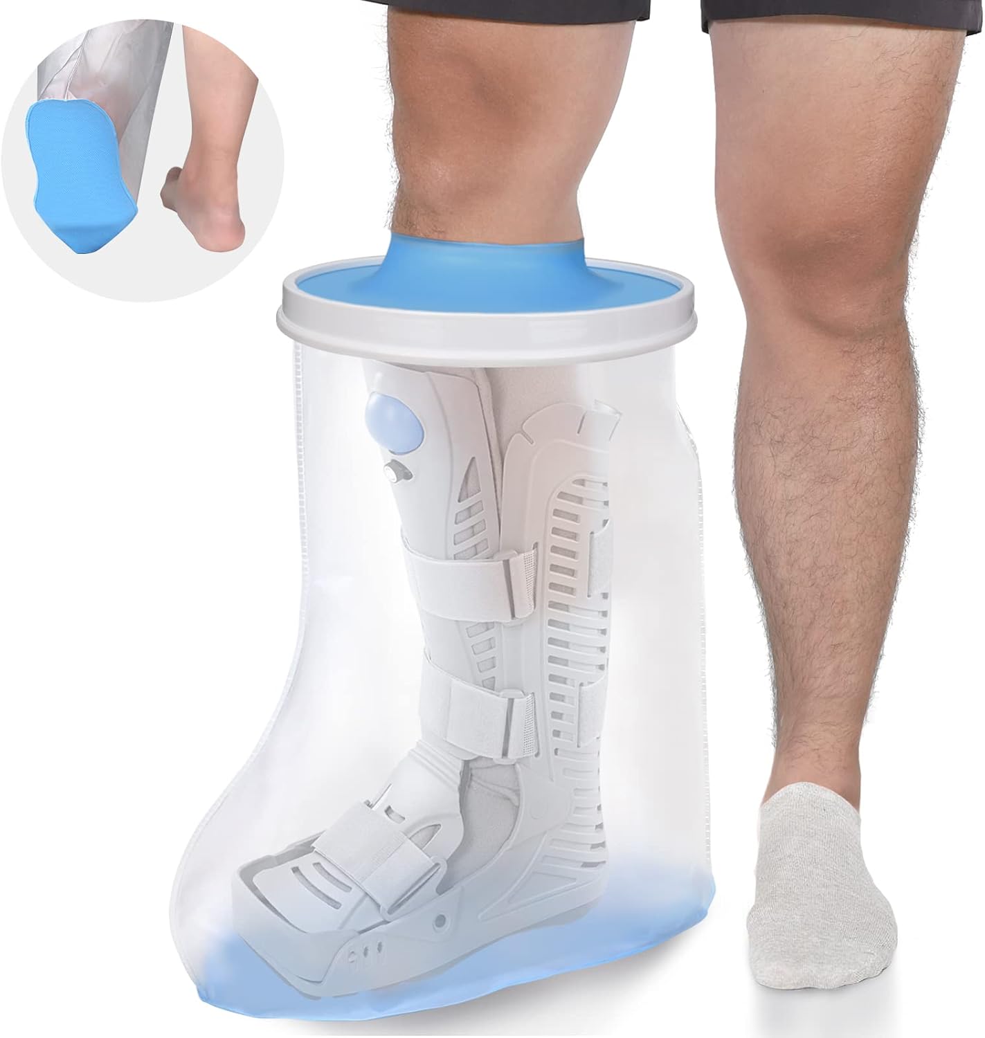 DNEOUXI Waterproof Extra Wide Leg Cast Cover for Shower, Extra Large Watertight Foot Protector Cover with Non-Slip Bottom for Plus Size Adults Surgery Casts Boots, Fits Leg Size 12"-29"
