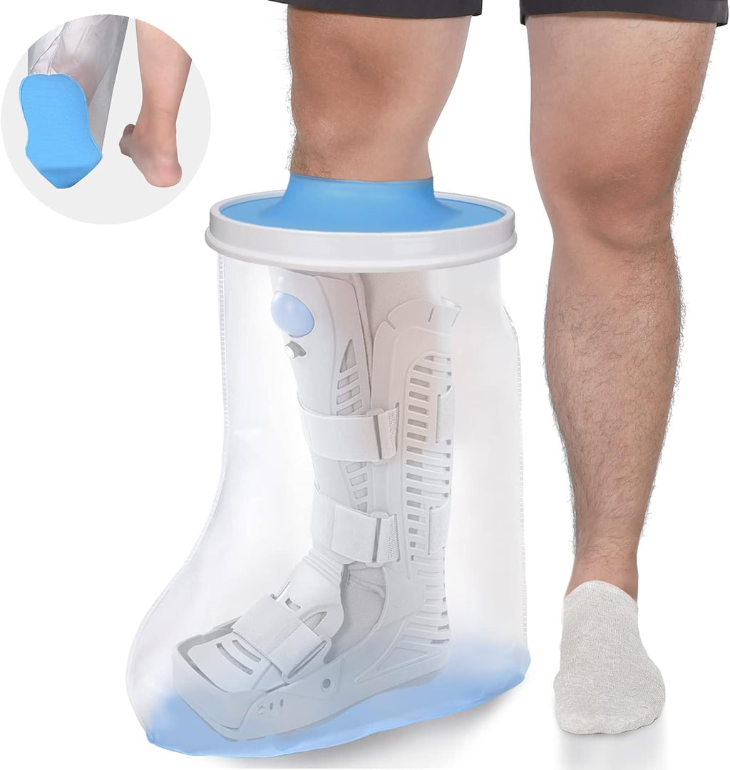 DNEOUXI Waterproof Extra Wide Leg Cast Cover for Shower, Extra Large Reusable Foot Protector with Non-Slip Bottom, Watertight Cast Sleeve for Plus Size Adults Post Surgery Boots, Fits Leg Size 12"-29"
