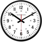 MARATHON 10” Analog Clock, Black - Silent, Continuous-Sweep Second Hand - Easy-to-Read Dial - 12 & 24-Hour Markers - Integrated Keyholes for Easy Wall Mounting