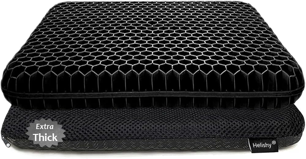 Gel Seat Cushion, Double Thick Breathable Honeycomb Design Absorbs Pressure Points Seat Cushion with Non-Slip Cover Gel Cushion for Office Chair Home Car Seat Cushion for Wheelchair (Black)