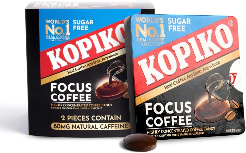 Kopiko Focus Coffee Candy – Have 80mg Caffeine per 2 Pieces for Energy & Mental Focus – Sugar-Free Hard Candy with Real Indonesian Coffee Extract (6 Pack w/4 Candies Each)