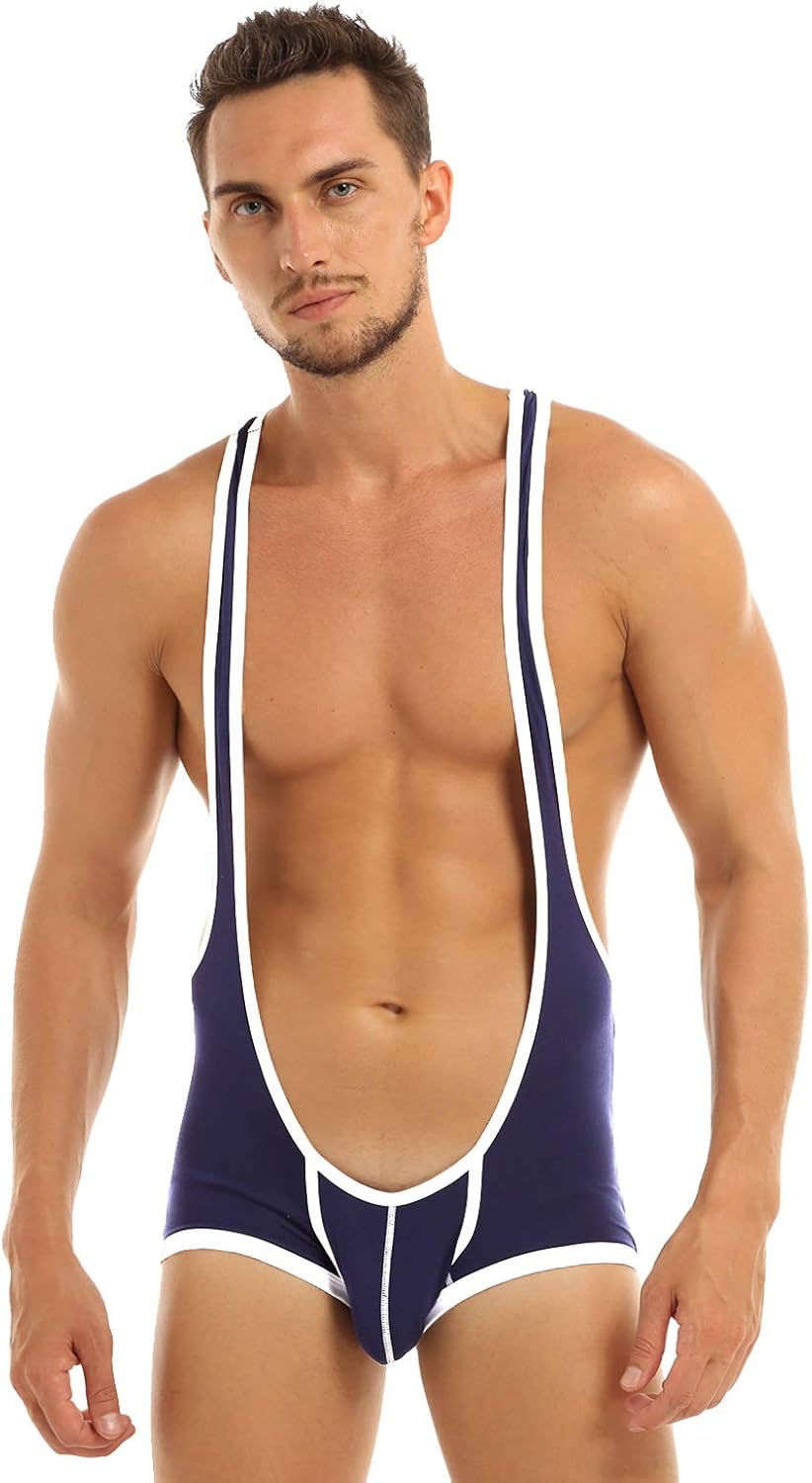 iiniim Men's Suspenders Wrestling Singlet Leotard Bodysuit Jumpsuit Swimsuit
