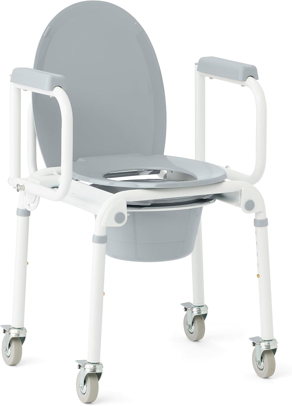 Medline Aluminum Drop-Arm Bathroom Chair Commode with 4 Locking Casters, 300 lbs. Capacity, for Restroom, Elderly, Adults, Bariatric & Wheelchair Transfer to Toilet