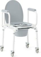 Medline Aluminum Drop-Arm Bathroom Chair Commode with 4 Locking Casters, 300 lbs. Capacity, for Restroom, Elderly, Adults, Bariatric & Wheelchair Transfer to Toilet