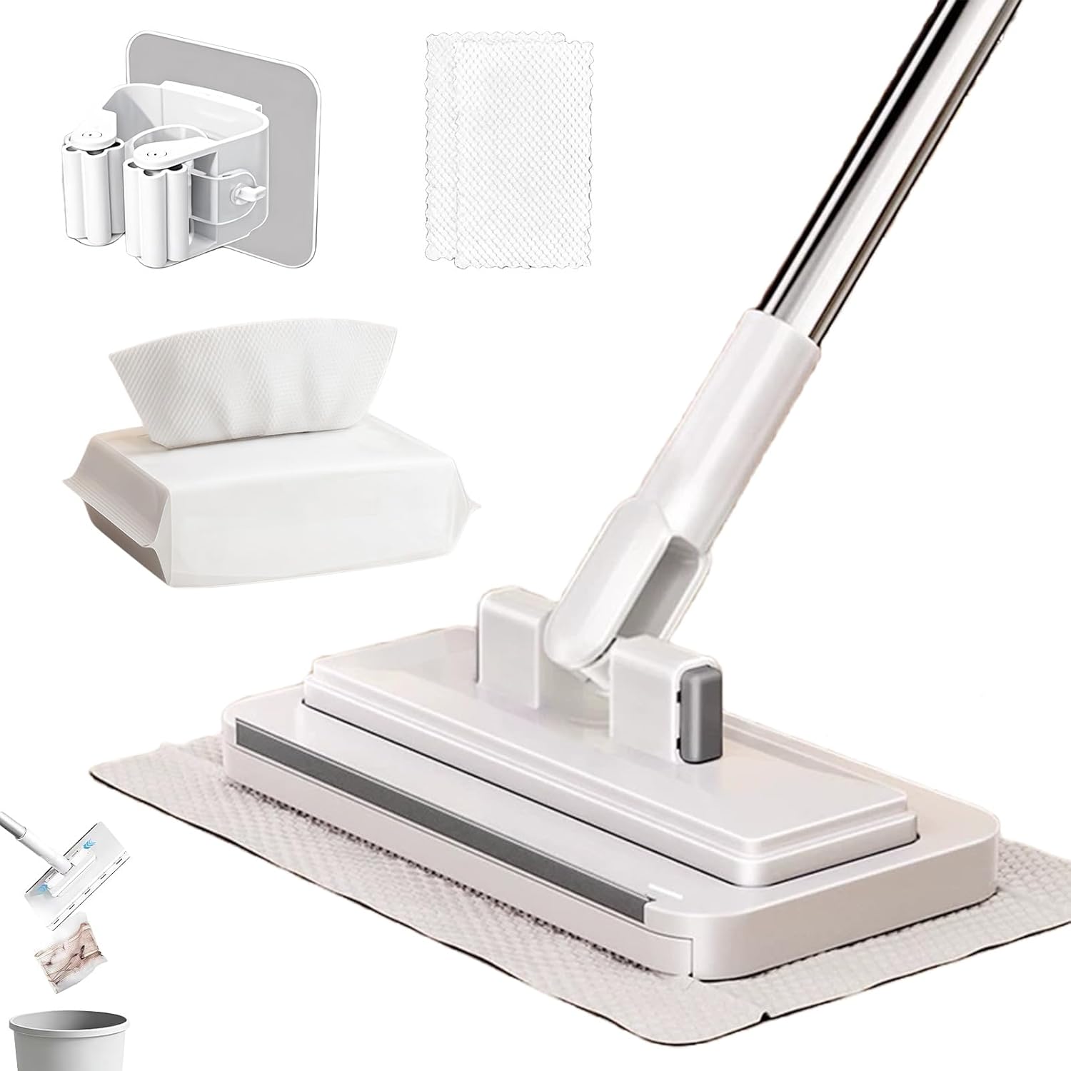 New 51/43/37/in Hands-Free Multi-Purpose Flat Mop – Lazy Cleaning & Face Towel Compatible with Locking Head for Wall Bathroom Toilet Corners Multi-Surface (43in)