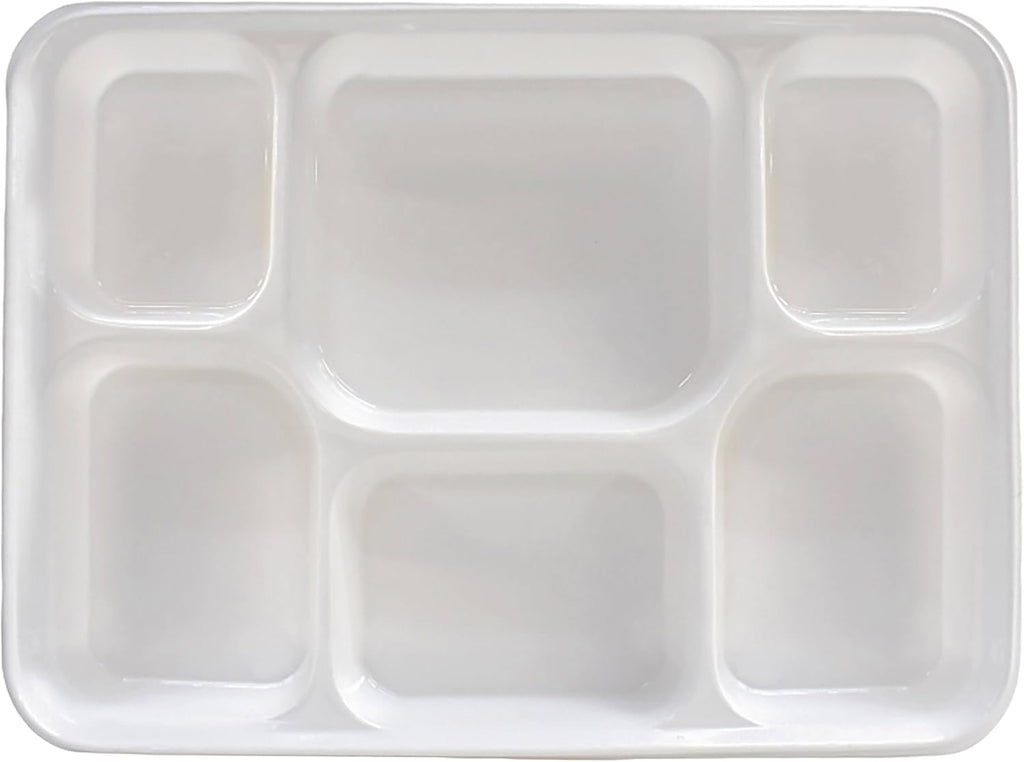 6 Compartment White Disposable Party Thali Plates (50 Pack)