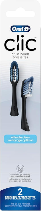 Oral-B Clic Toothbrush replacement heads, 2 count toothbrushes, black refill brush heads