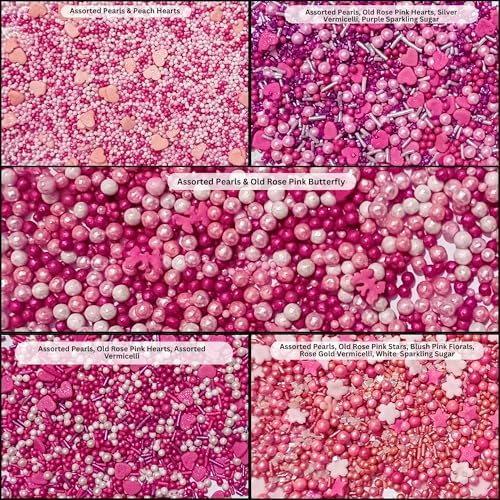 Confect Pretty in Pink & White Pearl Sprinkles Mix – Edible Heart & Star Sprinkles for Cakes, Cupcakes, Cookies – Birthday & Baking Decorations | Vegan, Gluten-Free, Nut-Free, Soy-Free, Dairy-Free, Palm Oil-Free- 5 Oz