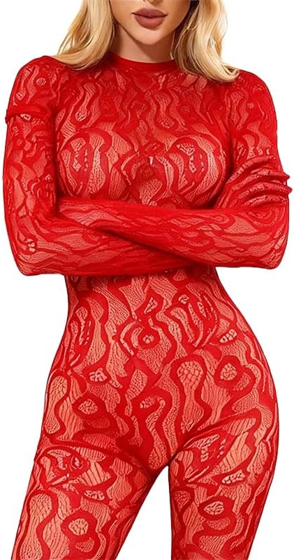 Women's Sexy Fishing Net Jumpsuit, Jacquard Hollow Lace Underwear, Jumpsuit Stockings, Pajamas