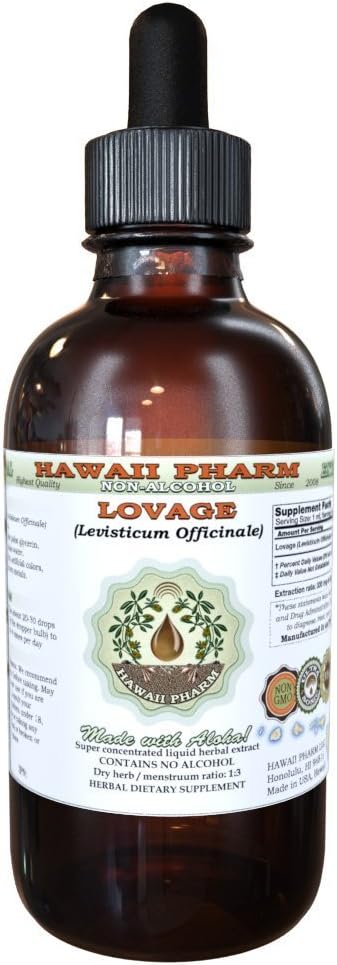 Hawaii Pharm Lovage Alcohol-Free Liquid Extract, Lovage (Levisticum Officinale) Root Glycerite Natural Herbal Supplement 2 oz