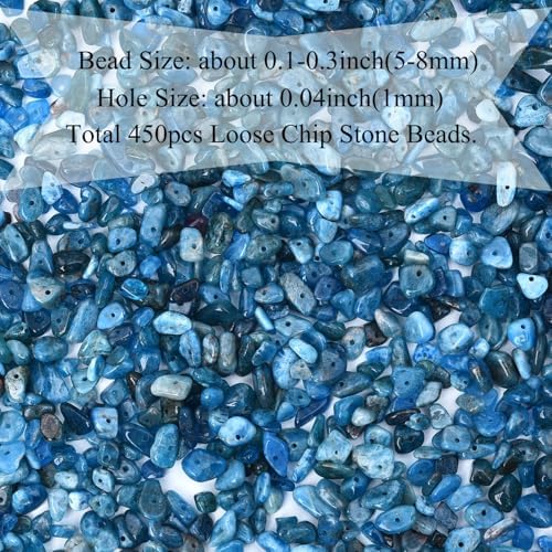 Natural Chip Stone Beads 450pcs Blue Apatite Chips 5-8mm Genuine Real Irregular Healing Crystal Rocks Hole Drilled DIY Loose Gemstone Beads for Jewelry Making Bracelet Earrings Necklace Crafting