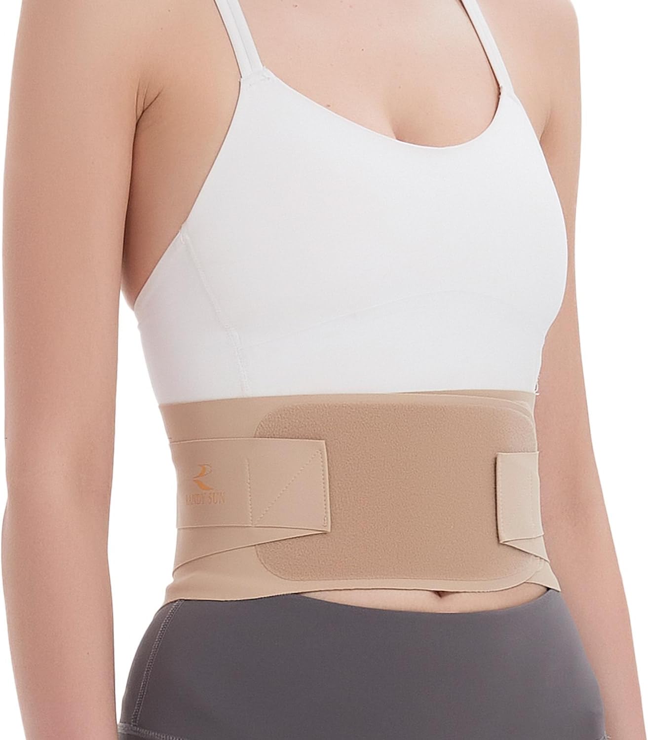 RANDY SUN Ultra Thin Back Brace, Lightweight Breathable for Women & Men, Invisible Lumbar Support Belt for Lower Back Pain Relief and Posture Correction Beige M/L(Waist:28"-31")