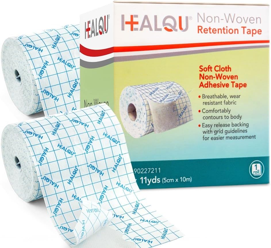 Dressing Retention Tape - 2" x 11yd, 2 Rolls Premium Non-Woven Hypoallergenic Cloth - Secure and Gentle Adhesive for Wound Dressings - Latex-Free and Versatile for Sensitive Skin Care - HEALQU