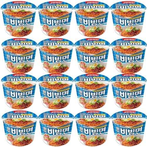 Paldo Fun & Yum Bibim Men Instant Cold Cup Noodles, Brothless Cold Ramen with Sweet & Spicy Seasoning Sauce, Best Oriental Style Korean Ramyun, Soupless K-Food, 팔도 비빔면 킹 컵 115g (4.05 oz) x 16 Pack