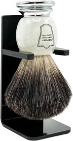 Parker 100% Black Badger Bristle Shaving Brush with Ivory Marbled Handle - Brush Stand Included