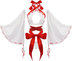 paloli Women Japanese Anime Miko Cosplay Outfit, Red And White Kimono Bra And Panty Set Witch Cosplay Costume