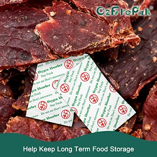 O2frepak 100CC(100Packets) Food Grade Oxygen Absorbers Packets for Home Made Jerky and Long Term Food Storage,With Oxygen Indicator In Vacuum Bag and 3 times Oxygen Absorption Capacity