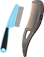 Dandruff Comb Wide Tooth, Stainless Steel Fine Tooth Lice/Psoriasis Scalp Detox Comb for Women, Men & Kids, Professional Portable Sweep/Massage/Clean Shower Brush Tool for Hair Care/Growth (Blue)